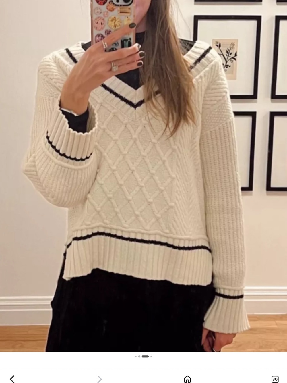 Maeve Anthropologie V-Neck Cable Knit Sweater Black Trim XS like new soft chunky